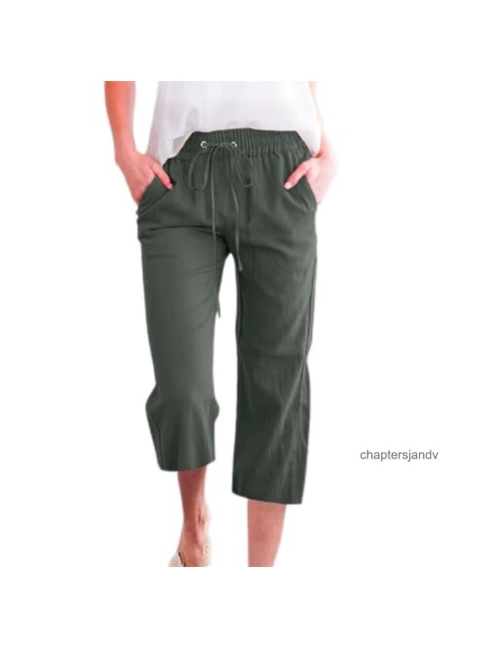 Women's Cotton Linen Capri Pants Wide Leg Loose Drawstring Casual Summer